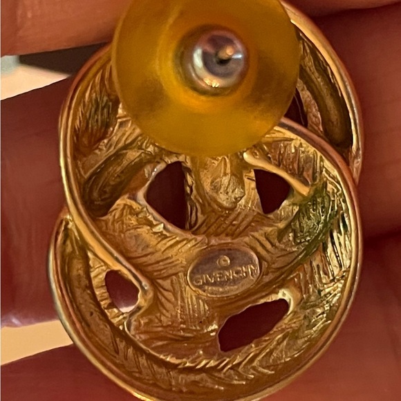 Vintage Givenchy signed statement gold tone pierced metal earrings, 1.25” X 1” - Picture 3 of 10